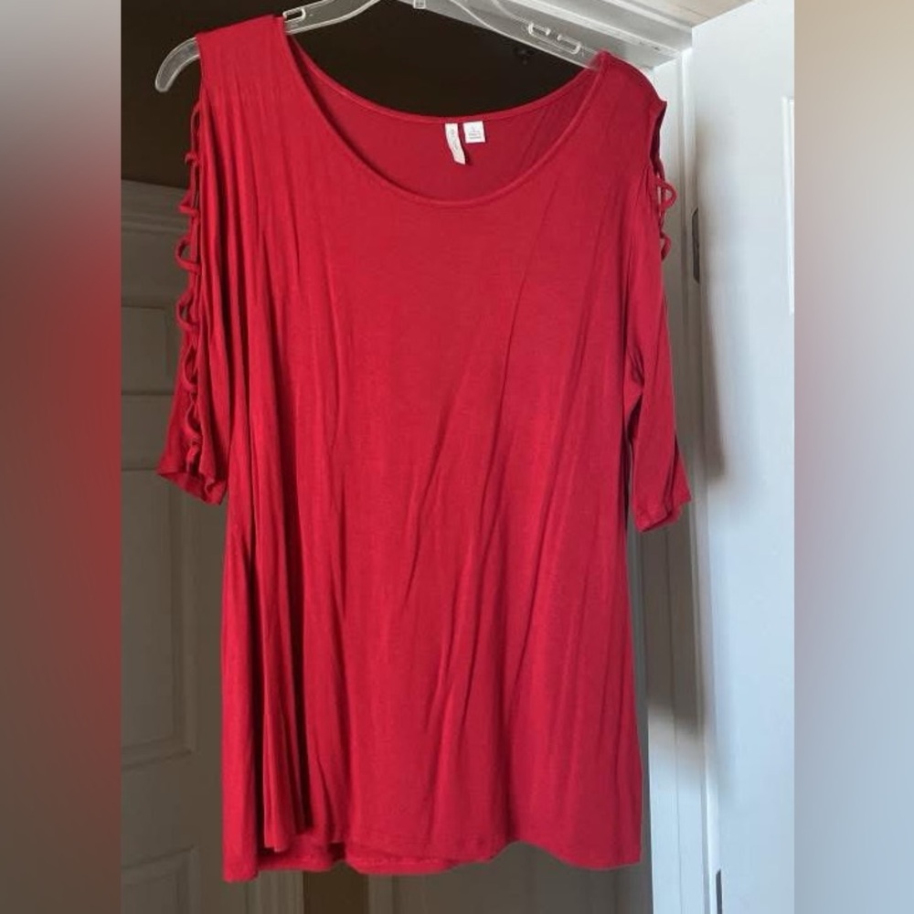 Cato Red Blouse with Cut-Out Sleeves